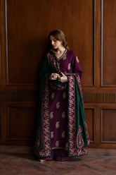 Elayna Zaib – Embroidered Luxury Dhanak 3PC Suit | Unstiched Zarroon Luxe