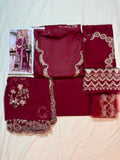 Mah-e-Rukh Mahroon - Zf -03 Luxury Lawn 3PC Chikenkari Heavy Embroidered Suit | Summer Luxe '26