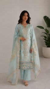Iman - Luxury Lawn 3PC Chikenkari Heavy Embroidered Suit | ZF-069 Unstitched Summer Luxe '26