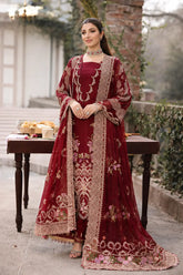 Mah-e-Rukh Mahroon - Luxury Lawn 3PC Chikenkari Heavy Embroidered Suit | Unstitched Summer Luxe '26