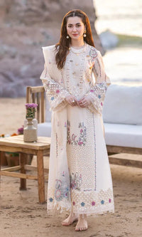 Hania - Luxury Lawn 3PC Chikenkari Heavy Embroidered Suit | ZF-015 Unstitched Summer Luxe '26