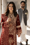 Mahnur Mahroon - Luxury Lawn 3PC Chikenkari Heavy Embroidered Suit | ZF-055 Unstitched Summer Luxe '26